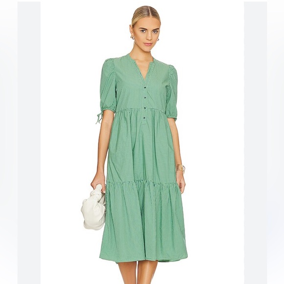 Nation LTD Blue And Green Stripe‎ Dustin Romantic Midi Dress Size XS - Picture 1 of 11